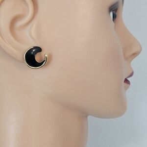 Vintage Trifari Gold and Black Enamel Earrings